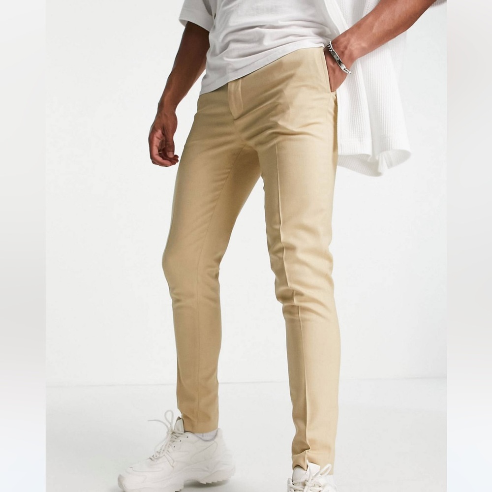 Asos Design Super Skinny Suit Pants in Camel Micro Texture Men’s 32x30
